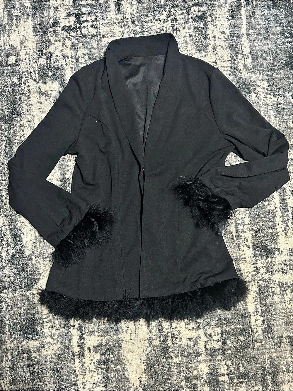 SHEIN Black Faux Fur Trim Blazer Size XL